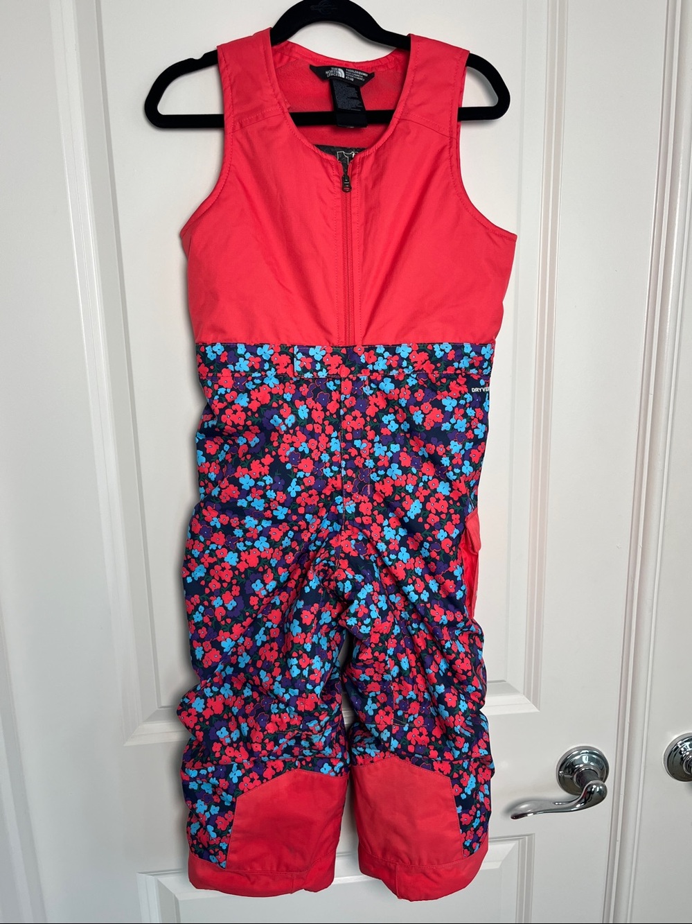 The North Face 4T Floral Fiery Coral snow bibs